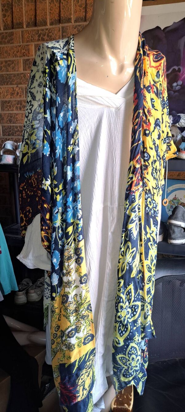Boho Floral Kimono Duster Cardigan 100% Viscose Open Front Lightweight Cover Up
